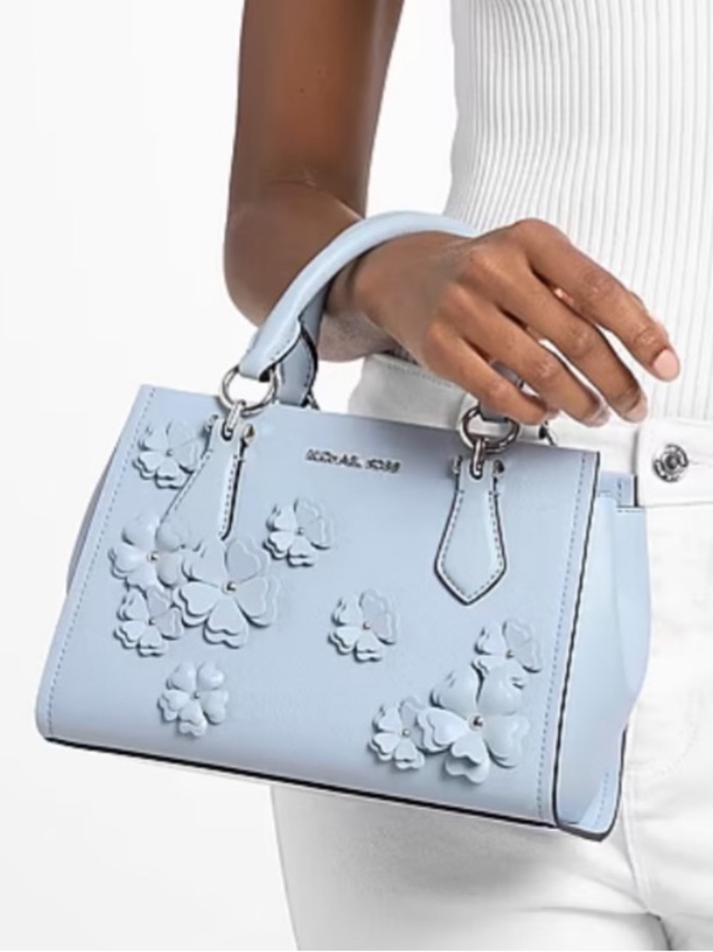 Michael Kors Pale Ocean Blue Applique Saffiano Satchel Crossbody